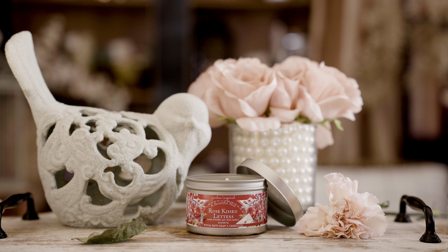 Rose Kissed Letters Candle Tin